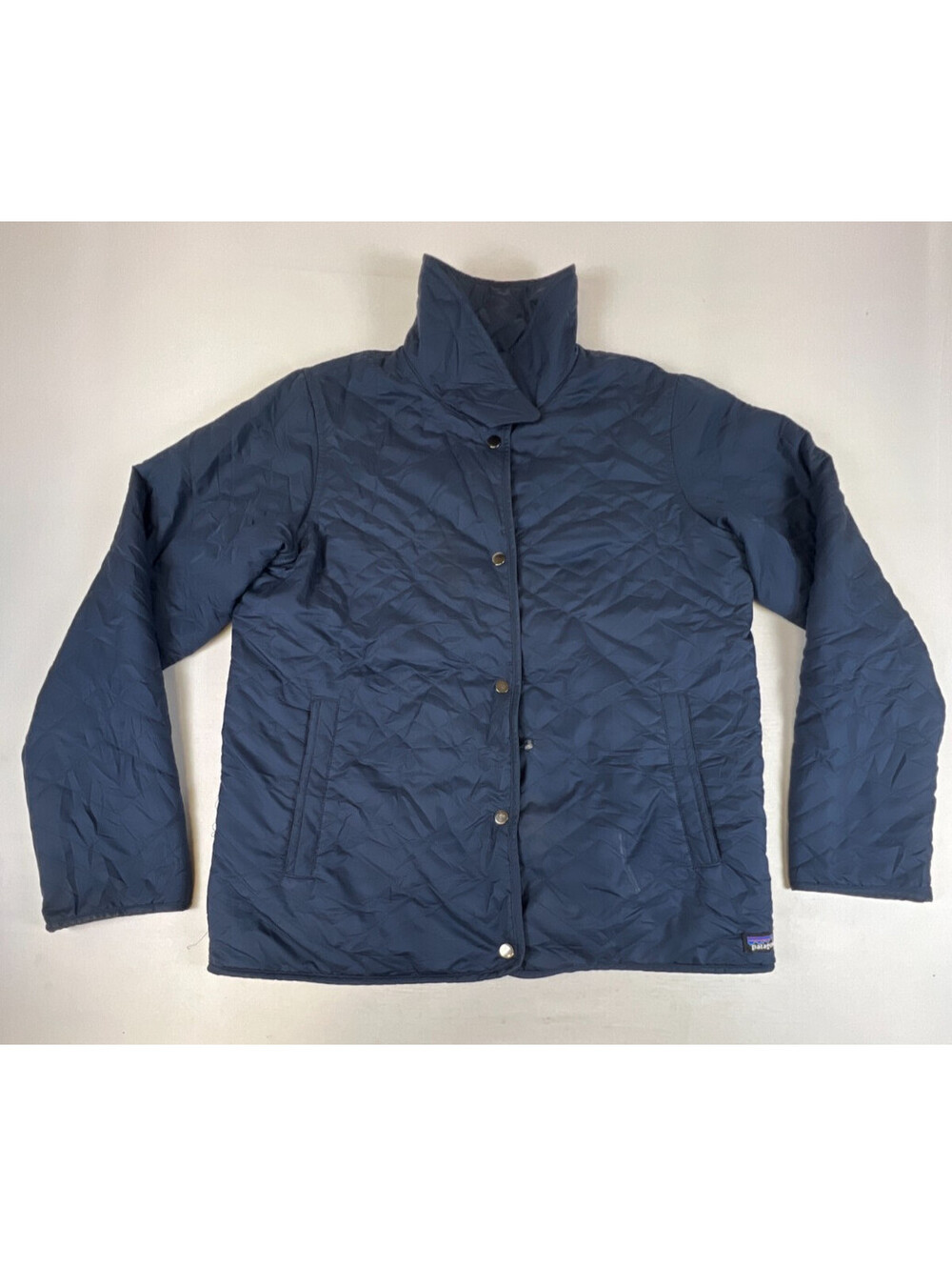 Patagonia Insulated Snap Front Jacket Mens Medium Navy Blue Quilted Fleece Lined